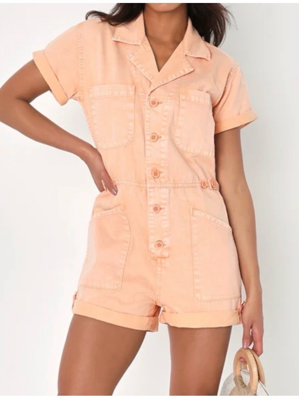 PISTOLA Peach Short Sleeve Utility Romper
